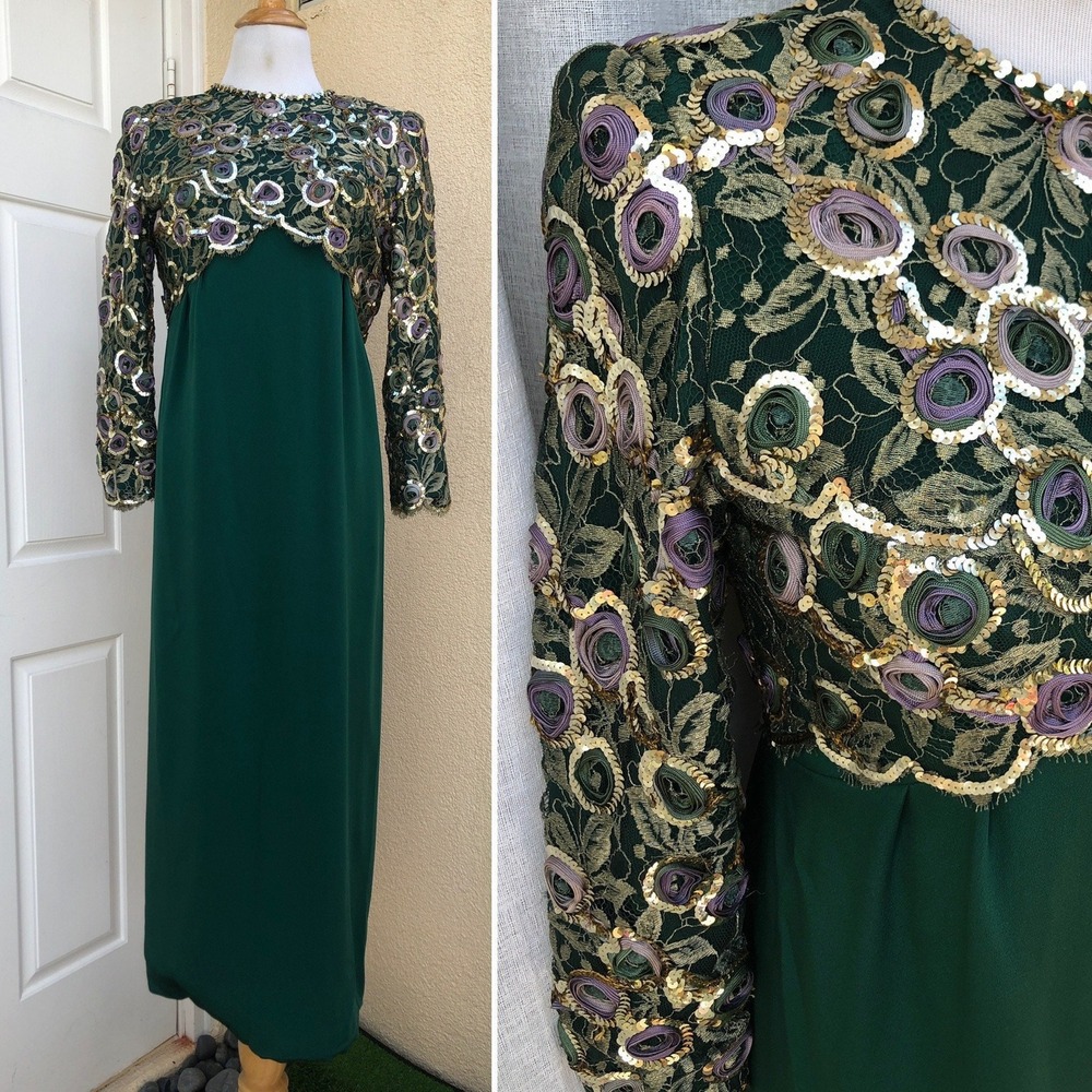 SAM by Guy & George green embroidered flower embellished top dress evening gown
